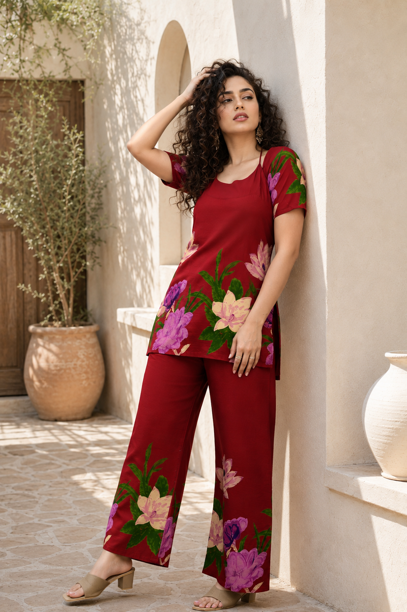 Trendy Printed Coord Set with Short Kurti and Palazzo
