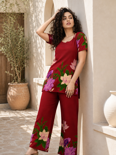 Trendy Printed Coord Set with Short Kurti and Palazzo