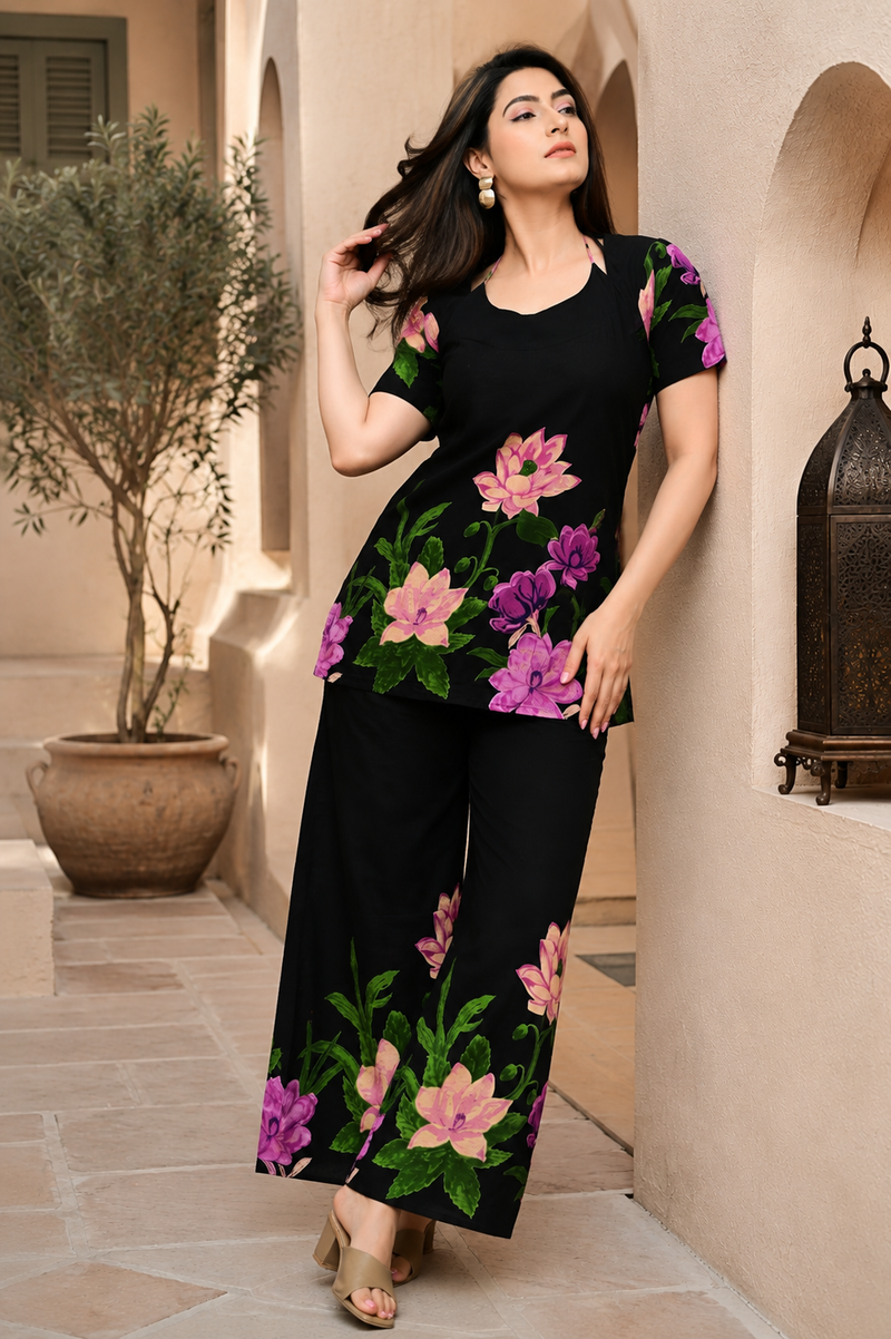 Trendy Printed Coord Set with Short Kurti and Palazzo