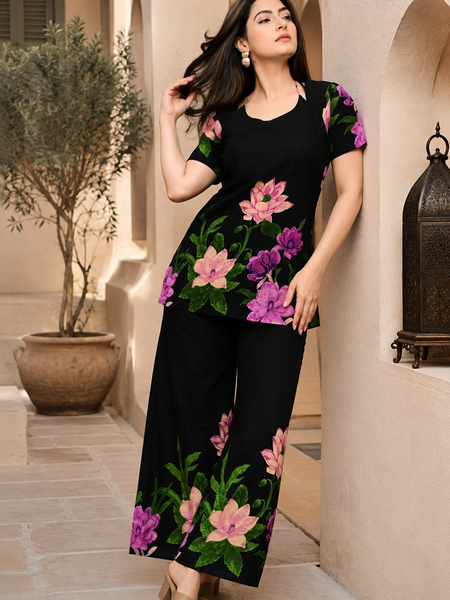 Trendy Printed Coord Set with Short Kurti and Palazzo