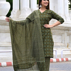 Classic Printed Pure Cotton Kurta, Palazzo and Dupatta Set for Festive wear