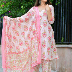 Classic Printed Pure Cotton Kurta, Palazzo and Dupatta Set for Festive wear