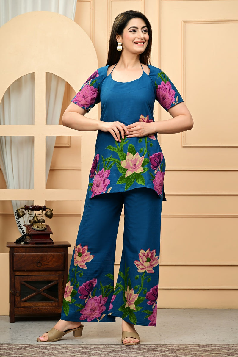 Trendy Printed Coord Set with Short Kurti and Palazzo