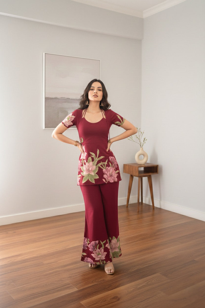 Trendy Printed Coord Set with Short Kurti and Palazzo
