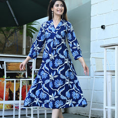 Casual & Comfortable Blue Printed Dress for Women with Pocket