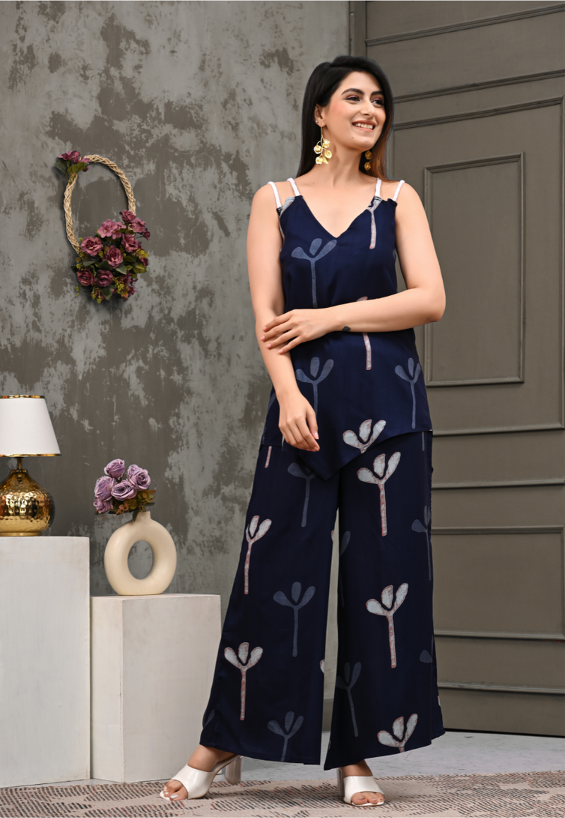 Bold Floral Print Shoulder Straps Coord Set