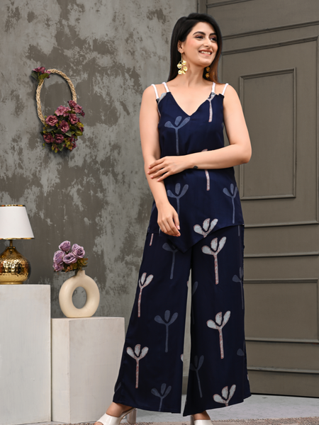 Bold Floral Print Shoulder Straps Coord Set