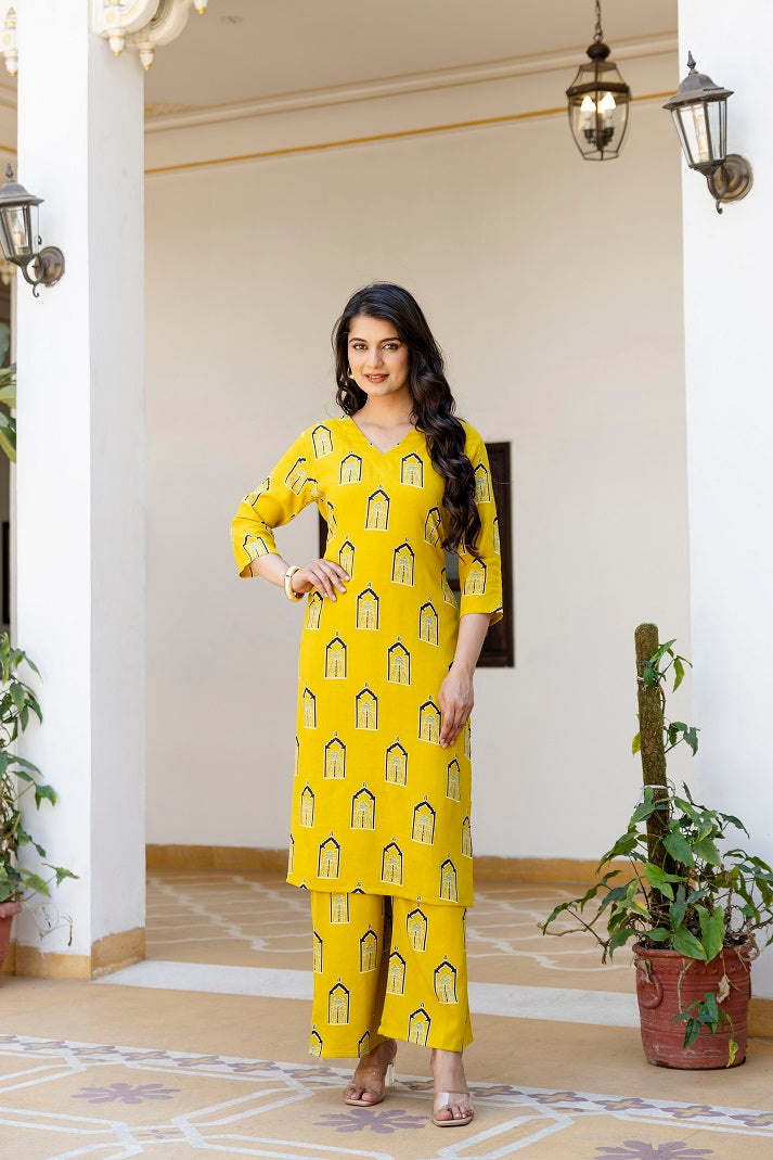 Yellow Printed Co-ord Set for Women