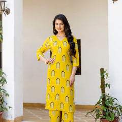 Yellow Printed Co-ord Set for Women