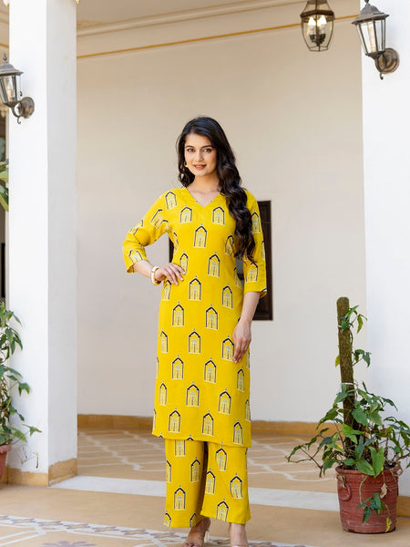 Yellow Printed Co-ord Set for Women