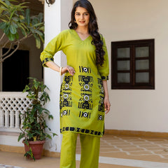 Parrot Green Cotton Co-ord Set for Women