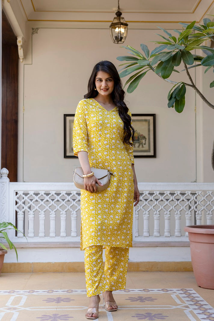 Yellow Printed Co-ord Set for Women