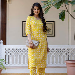 Yellow Printed Co-ord Set for Women