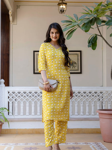 Yellow Printed Co-ord Set for Women