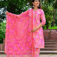 Classic Printed Pure Cotton Kurta, Palazzo and Dupatta Set for Festive wear