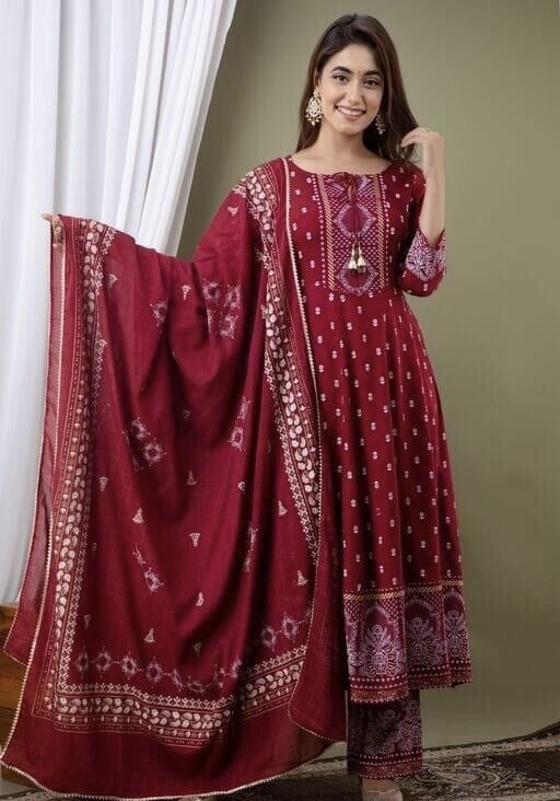 Rich Maroon Traditional Suit Set for Women with Dupatta & Pant Included