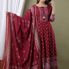 Rich Maroon Traditional Suit Set for Women with Dupatta & Pant Included