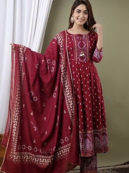 Rich Maroon Traditional Suit Set for Women with Dupatta & Pant Included