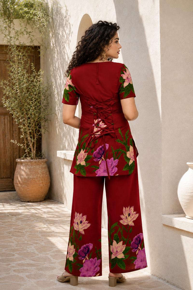 Trendy Printed Coord Set with Short Kurti and Palazzo