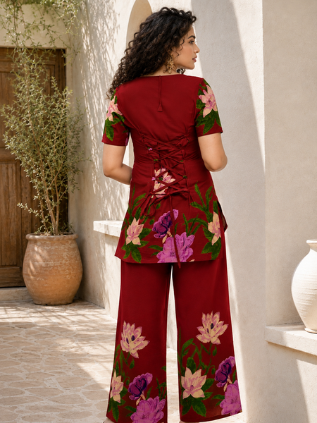 Trendy Printed Coord Set with Short Kurti and Palazzo