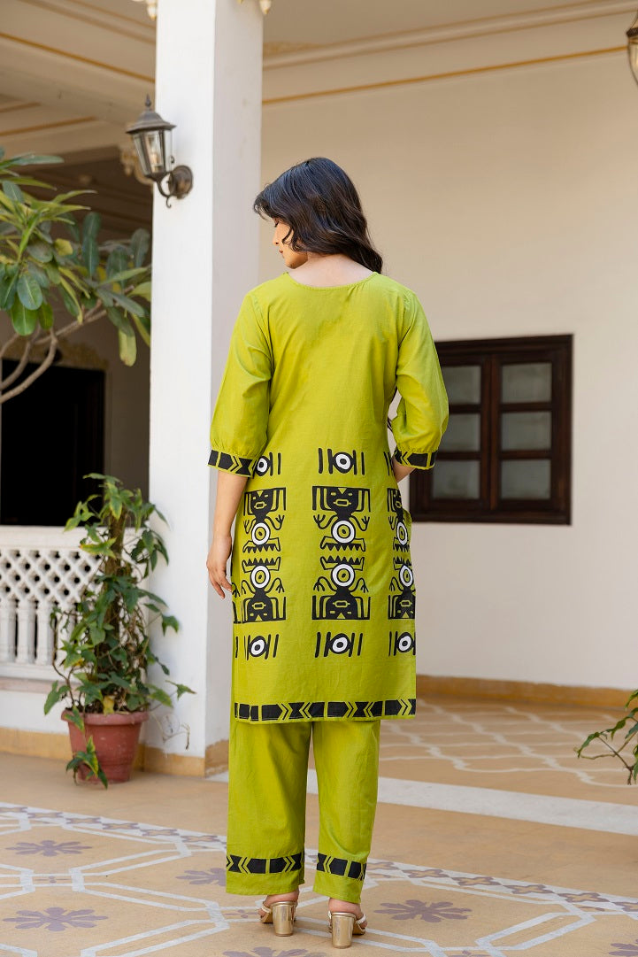 Parrot Green Cotton Co-ord Set for Women