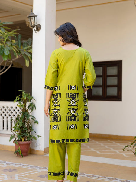 Parrot Green Cotton Co-ord Set for Women