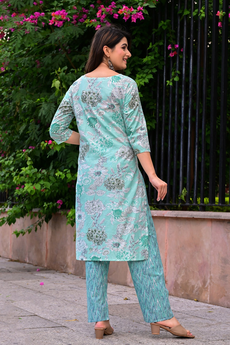 Classic Printed Pure Cotton Kurta, Palazzo and Dupatta Set for Festive wear