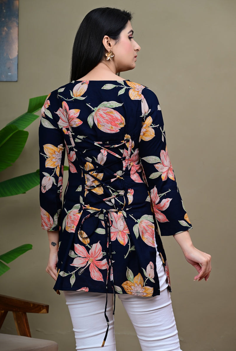 Short Length Full-sleeve Kurti with Corset Back Dori
