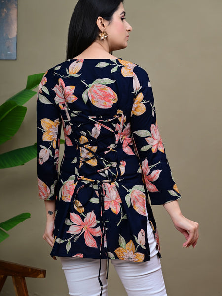 Short Length Full-sleeve Kurti with Corset Back Dori