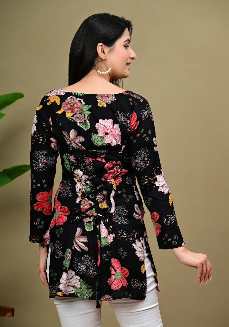 Short Length Full-sleeve Kurti with Corset Back Dori