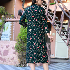 Casual & Comfortable Green Printed Dress for Women with Pocket