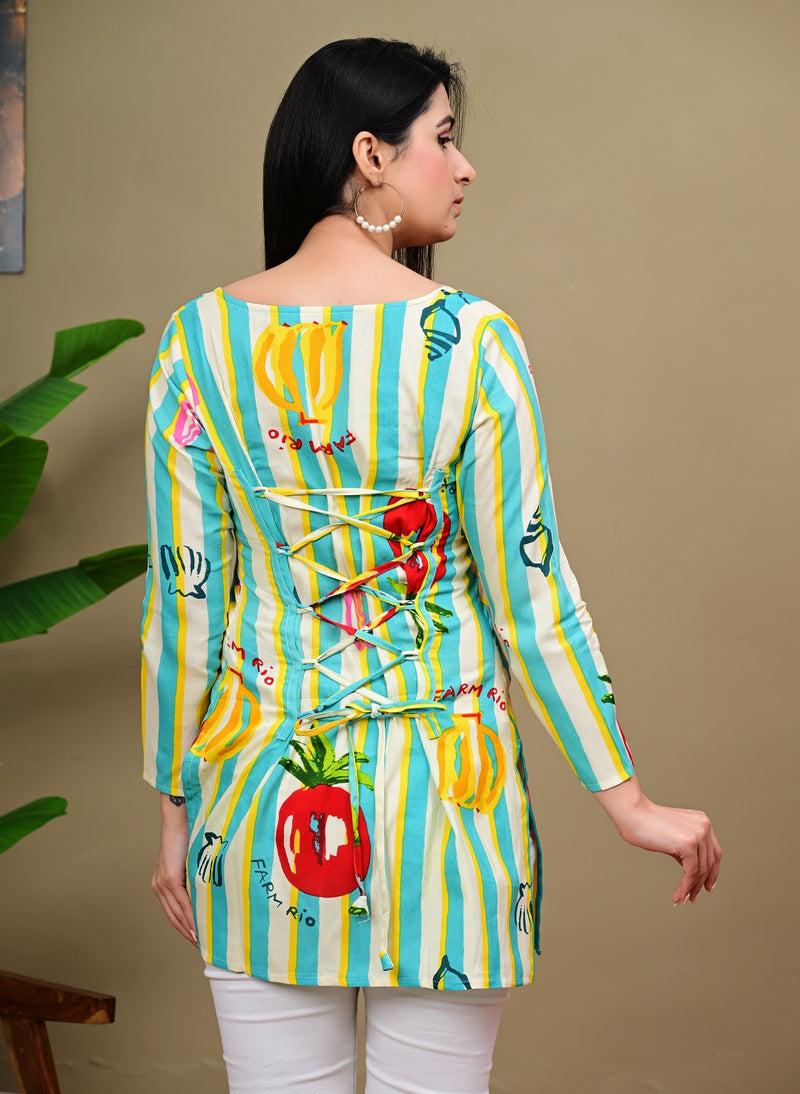 Short Length Full-sleeve Kurti with Corset Back Dori