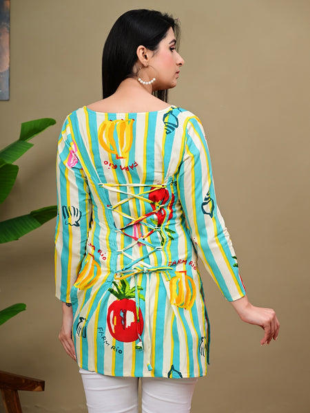 Short Length Full-sleeve Kurti with Corset Back Dori