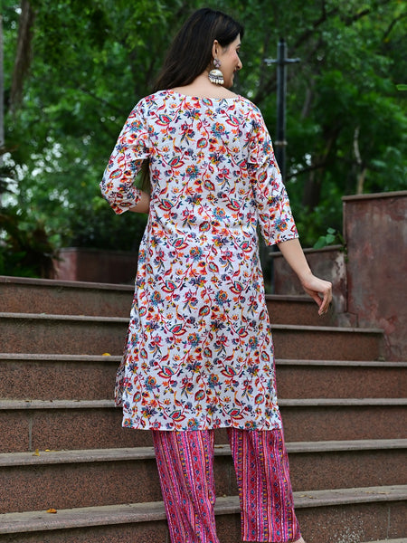 Classic Printed Pure Cotton Kurta, Palazzo and Dupatta Set for Festive wear