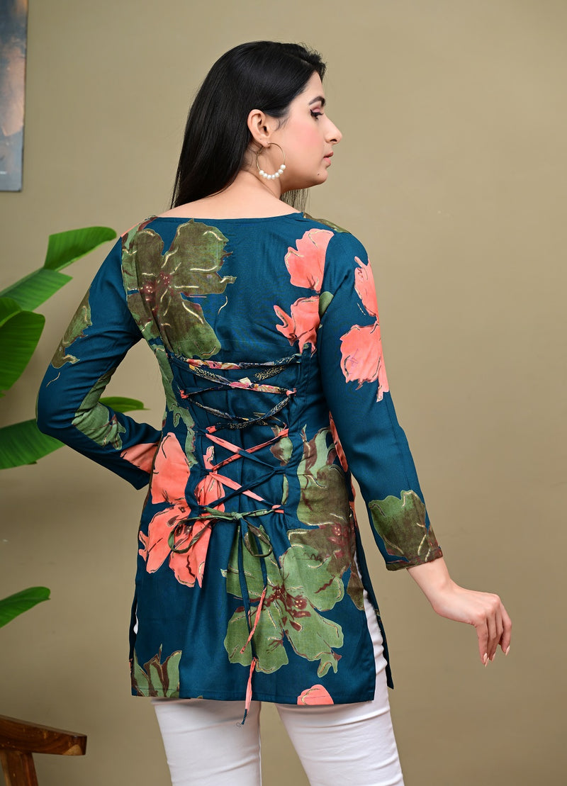 Short Length Full-sleeve Kurti with Corset Back Dori