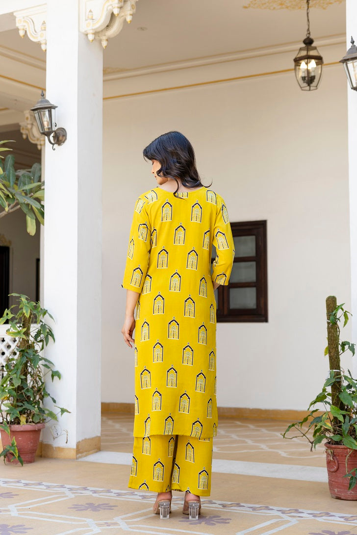 Yellow Printed Co-ord Set for Women