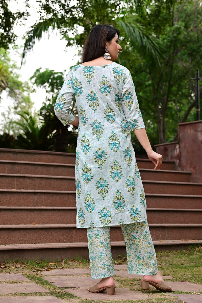 Classic Printed Pure Cotton Kurta, Palazzo and Dupatta Set for Festive wear