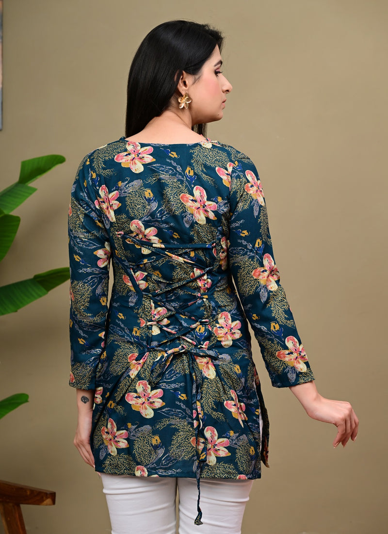 Short Length Full-sleeve Kurti with Corset Back Dori