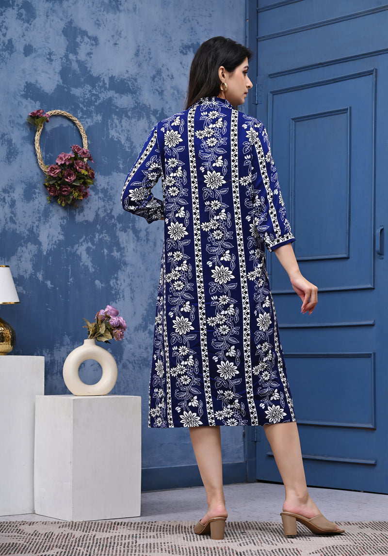 Casual & Comfortable Blue Printed Dress for Women with Pocket