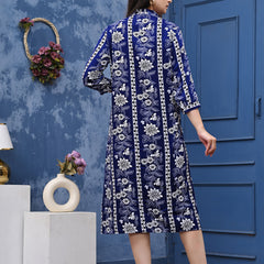 Casual & Comfortable Blue Printed Dress for Women with Pocket