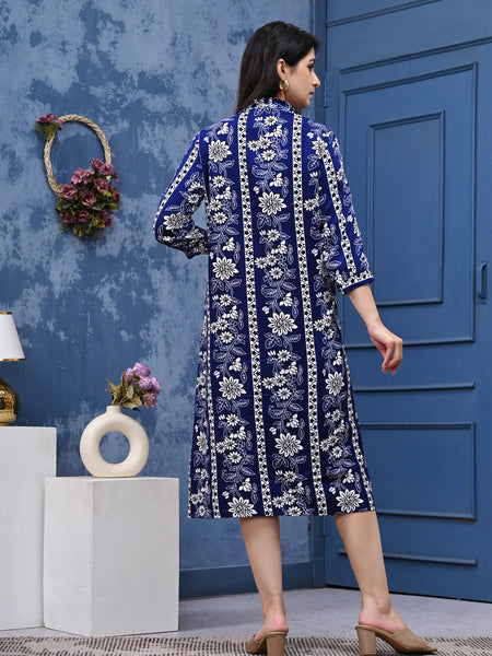Casual & Comfortable Blue Printed Dress for Women with Pocket