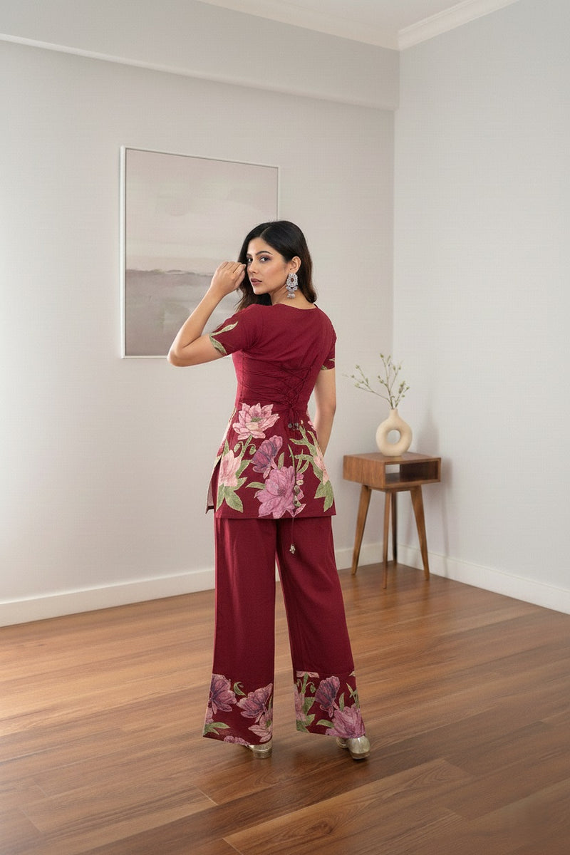 Trendy Printed Coord Set with Short Kurti and Palazzo