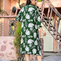 Casual & Comfortable Green Printed Dress for Women with Pocket