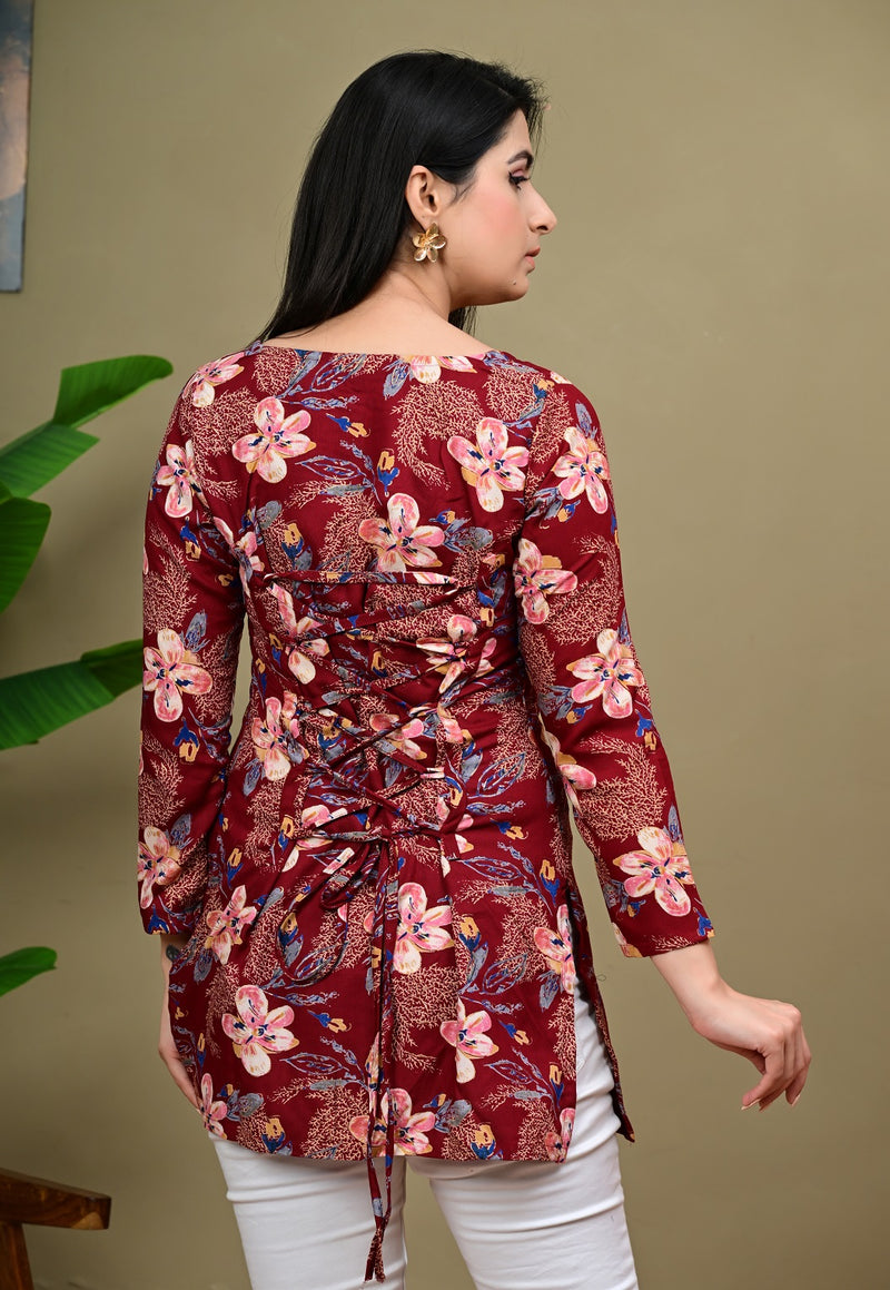 Short Length Full-sleeve Kurti with Corset Back Dori