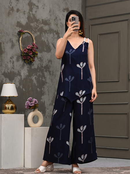 Bold Floral Print Shoulder Straps Coord Set