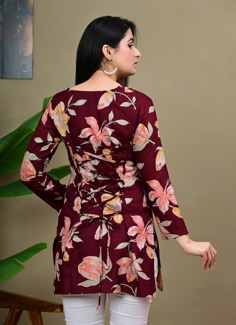 Short Length Full-sleeve Kurti with Corset Back Dori