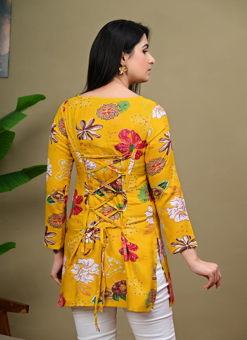 Short Length Full-sleeve Kurti with Corset Back Dori