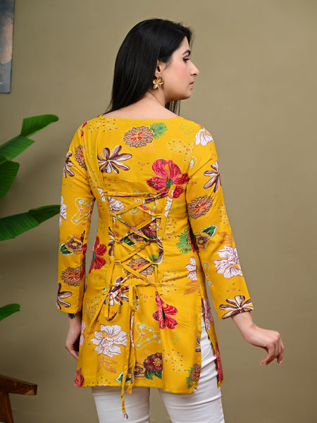 Short Length Full-sleeve Kurti with Corset Back Dori