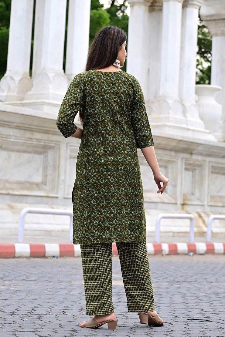 Classic Printed Pure Cotton Kurta, Palazzo and Dupatta Set for Festive wear
