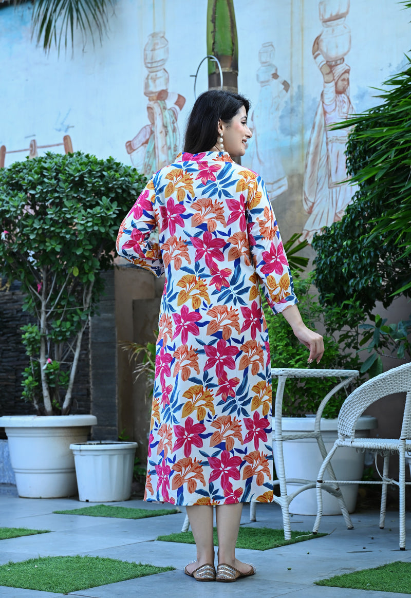 Casual & Comfortable Multicolored Printed Dress for Women with Pocket